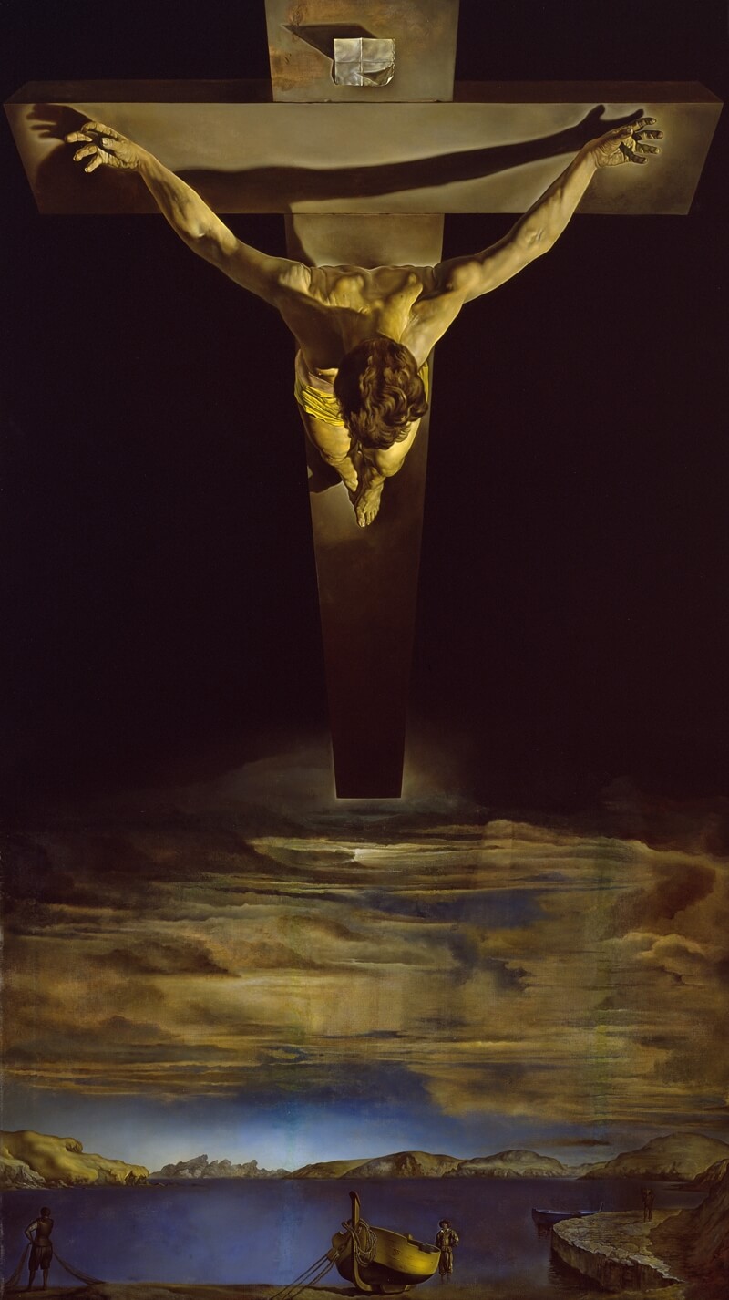 Tableau de Salvador Dali : Christ de saint jean de la croix. Ce tableau représente le Christ crucifié qui surplombe l’humanité