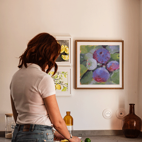 wall decoration with purple artwork painting