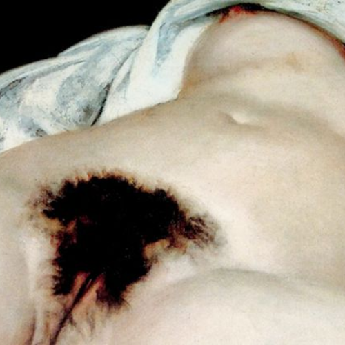 Oeuvre célèbre courbet :  L'origine du monde, une oeuvre a scandale montrant un tronc féminin allongé sur un lit, le sexe apparent