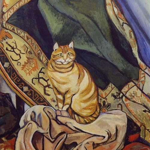 Painting of a cat : Raminou sitting on a cloth by Suzanne Valadon