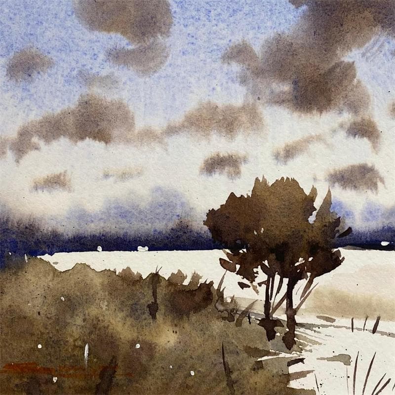 Peinture Country Roads par Dandapat Swarup | Tableau Figuratif Paysages Scènes de vie Aquarelle