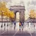 Gemälde Arc de Triomphe in Autumn  von Dandapat Swarup | Gemälde Figurativ Landschaften Urban Alltagsszenen Aquarell
