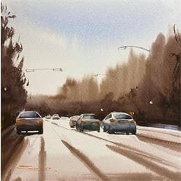 Peinture One for the Roads par Dandapat Swarup | Tableau Figuratif Aquarelle Paysages, Scènes de vie, Urbain
