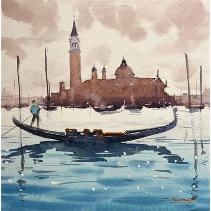 Gemälde Saint Mark's Basilica and the Grand Canal, Venice von Dandapat Swarup | Gemälde Figurativ Aquarell Alltagsszenen, Landschaften, Pop-Ikonen, Urban