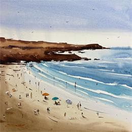 Peinture The Beach is Calling par Dandapat Swarup | Tableau Figuratif Aquarelle Marine, Paysages, Scènes de vie