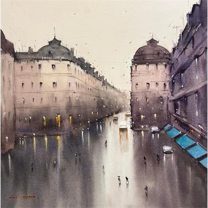 Painting Avenue de l'Opéra by Dandapat Swarup | Painting Figurative Watercolor Landscapes, Life style, Urban
