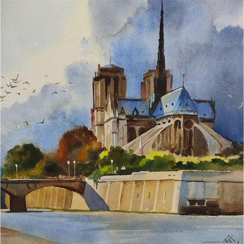 Painting Paris J20-11 by Khodakivskyi Vasily | Painting Figurative Urban Watercolor
