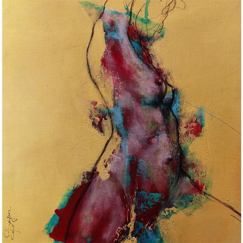 Painting Nu rouge et bleu by Bergues Laurent | Painting Figurative Nude Acrylic