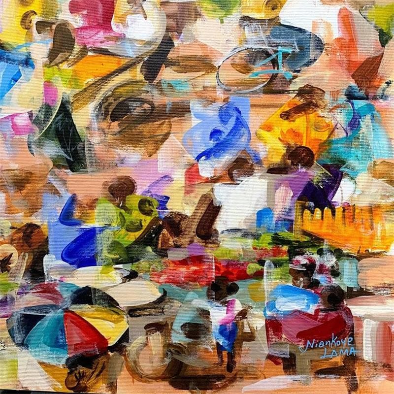 Painting MARCHE AFRICAIN by Lama Niankoye | Painting Figurative Life style Acrylic