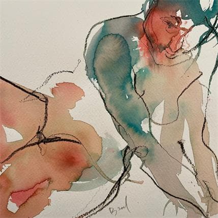 Painting Sarah assise regardant by Brunel Sébastien | Painting Figurative Watercolor Nude