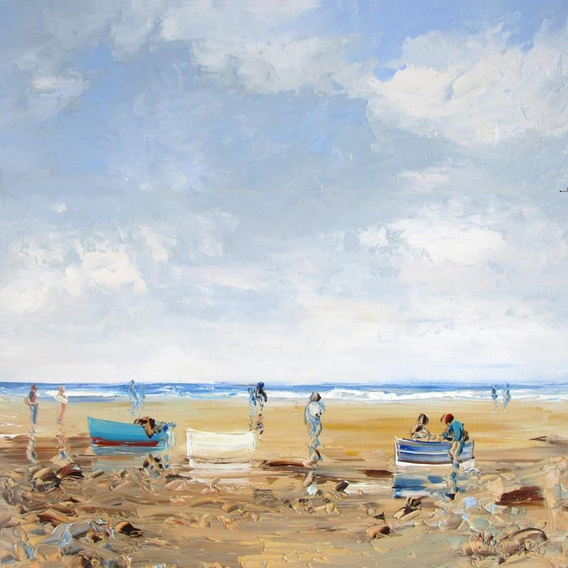 Painting L'horizon bleu du monde en bord de mer by Hanniet | Painting Figurative Landscapes Marine Life style Oil