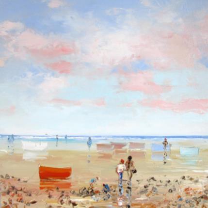 Painting Douce heure printanière au bord de la mer océane by Hanniet | Painting Figurative Oil Landscapes, Life style, Marine