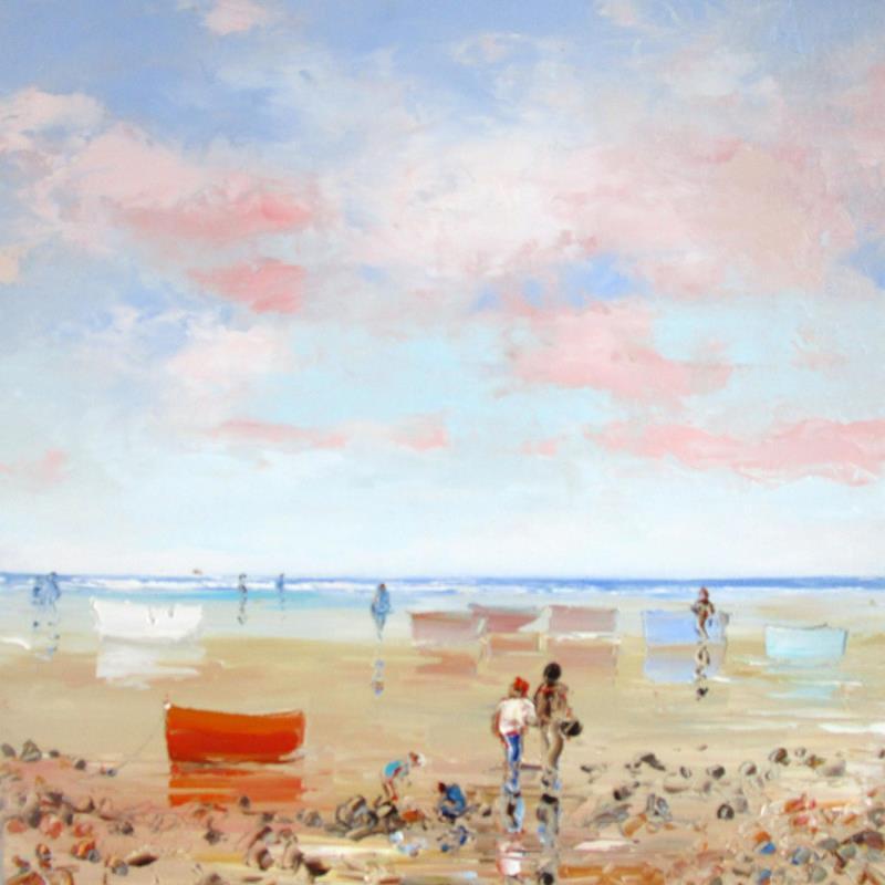 Gemälde Douce heure printanière au bord de la mer océane von Hanniet | Gemälde Figurativ Landschaften Marine Alltagsszenen Öl