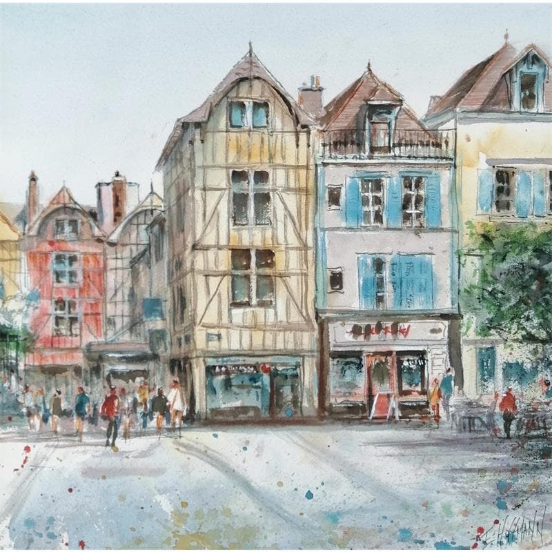 Pintura Troyes 23 por Hoffmann Elisabeth | Pintura Figurativo Urbano Acuarela
