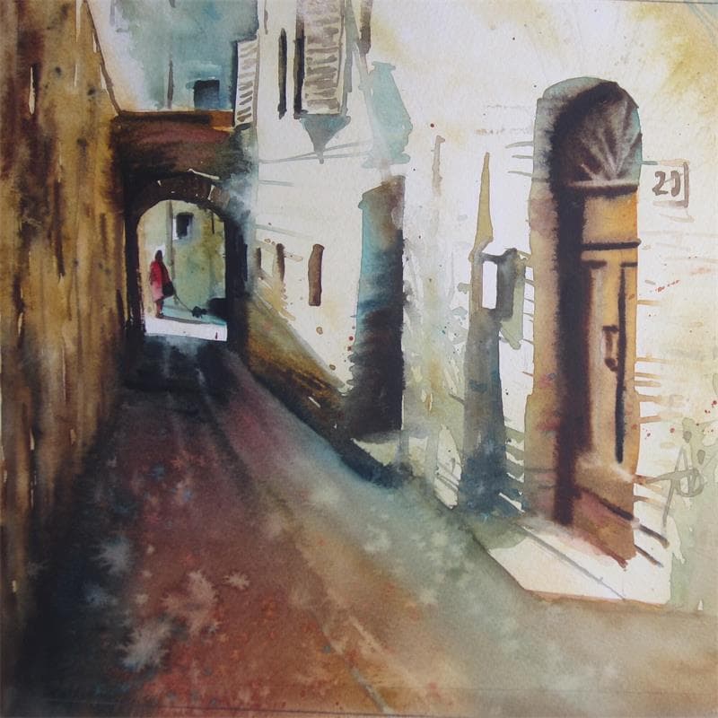 Painting Balade au cœur des rues by Abbatucci Violaine | Painting Figurative Urban Life style Watercolor