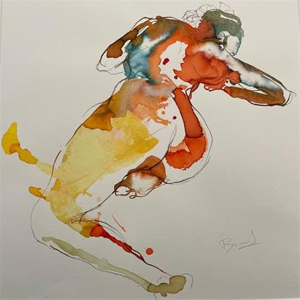 Painting Charlotte couchée sur le ventre by Brunel Sébastien | Painting Figurative Watercolor Nude
