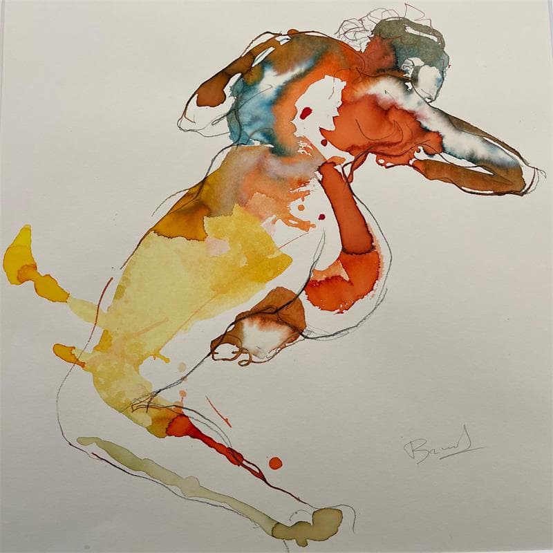 Painting Charlotte couchée sur le ventre by Brunel Sébastien | Painting Figurative Nude Watercolor