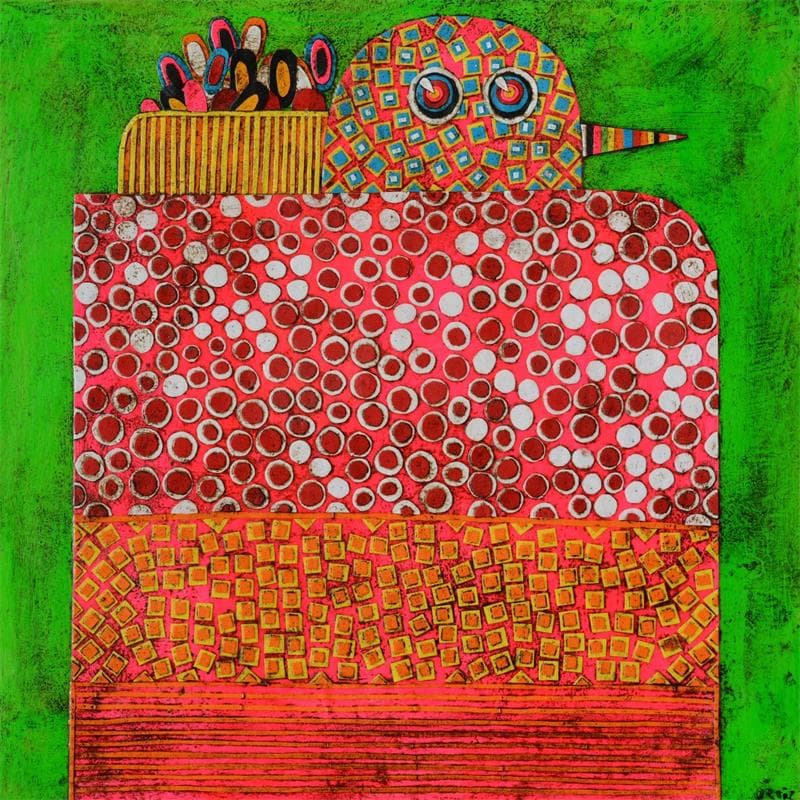 Painting Bird 4 by Ortiz Gustavo | Painting Abstract Animals Cardboard Gluing