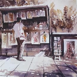 Painting Fou de vieux livres by Abbatucci Violaine | Painting Figurative Watercolor Life style