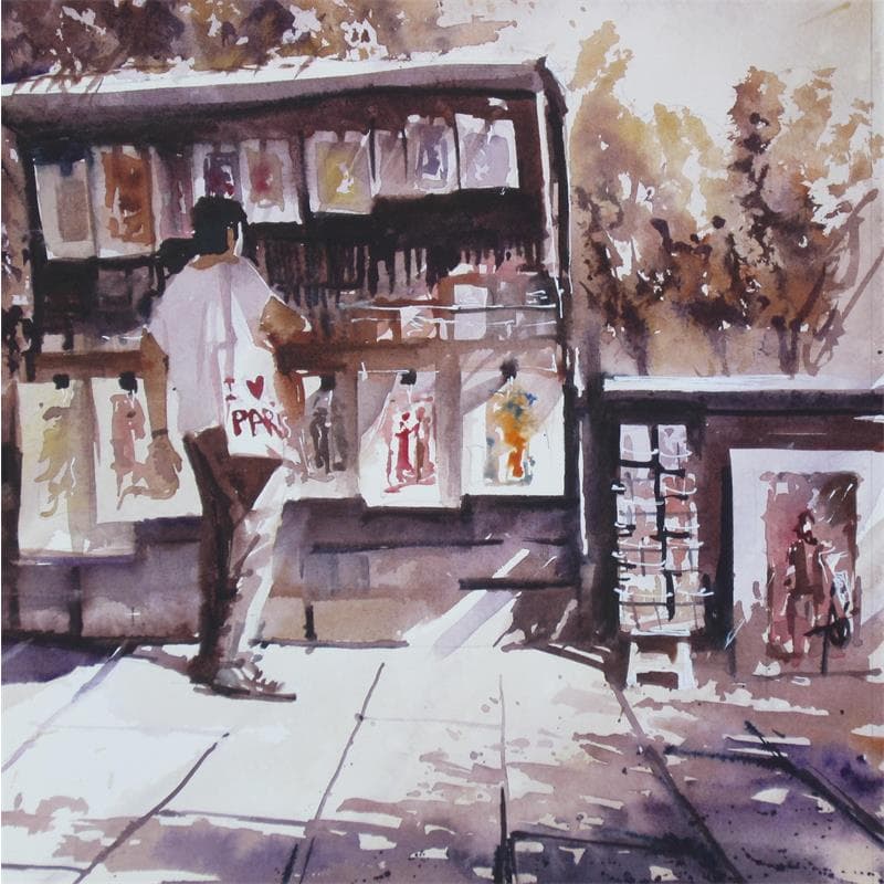 Painting Fou de vieux livres by Abbatucci Violaine | Painting Figurative Life style Watercolor