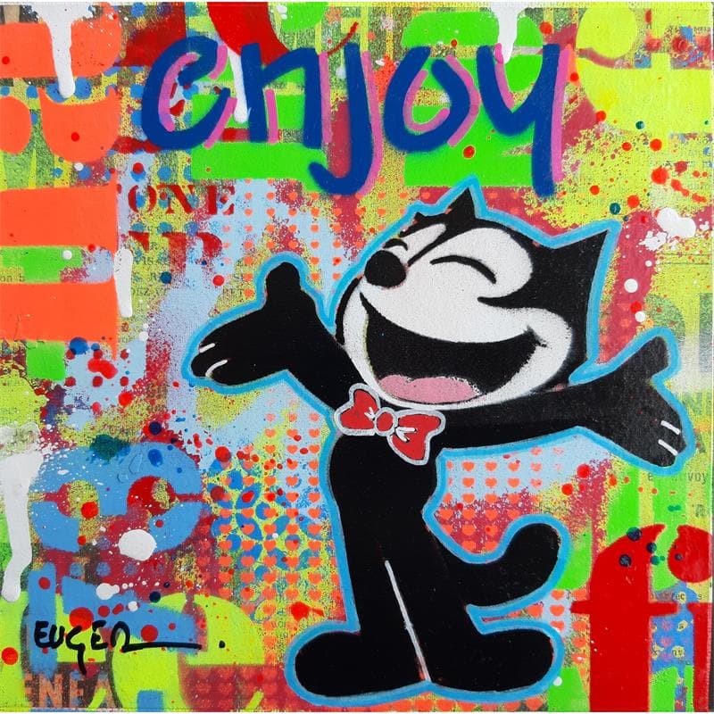 Gemälde Enjoy Felix von Euger Philippe | Gemälde Pop-Art Porträt Pop-Ikonen Graffiti Acryl Collage
