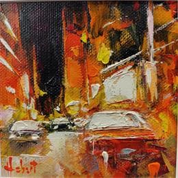 Painting Nuit à New York by Hébert Franck | Painting Figurative Oil Landscapes, Urban