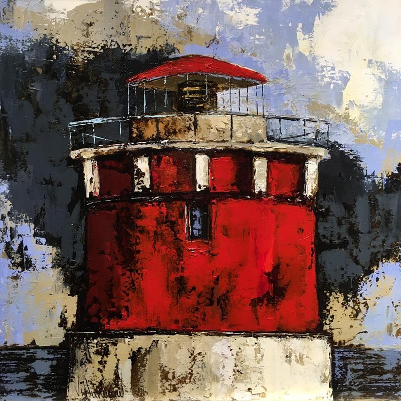 Peinture Faro rojo par Villanueva Puigdelliura Natalia | Tableau Figuratif Marine Huile