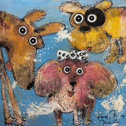 Painting Three Dogs by Maury Hervé | Painting Naive art Animals