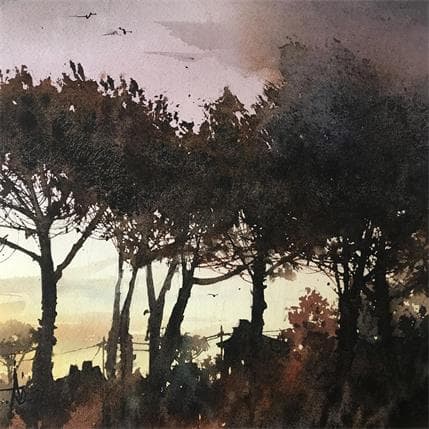 Peinture Crépuscule par Abbatucci Violaine | Tableau Figuratif Aquarelle Paysages