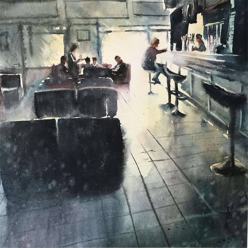 Gemälde Le Bar chic von Abbatucci Violaine | Gemälde Figurativ Alltagsszenen Aquarell