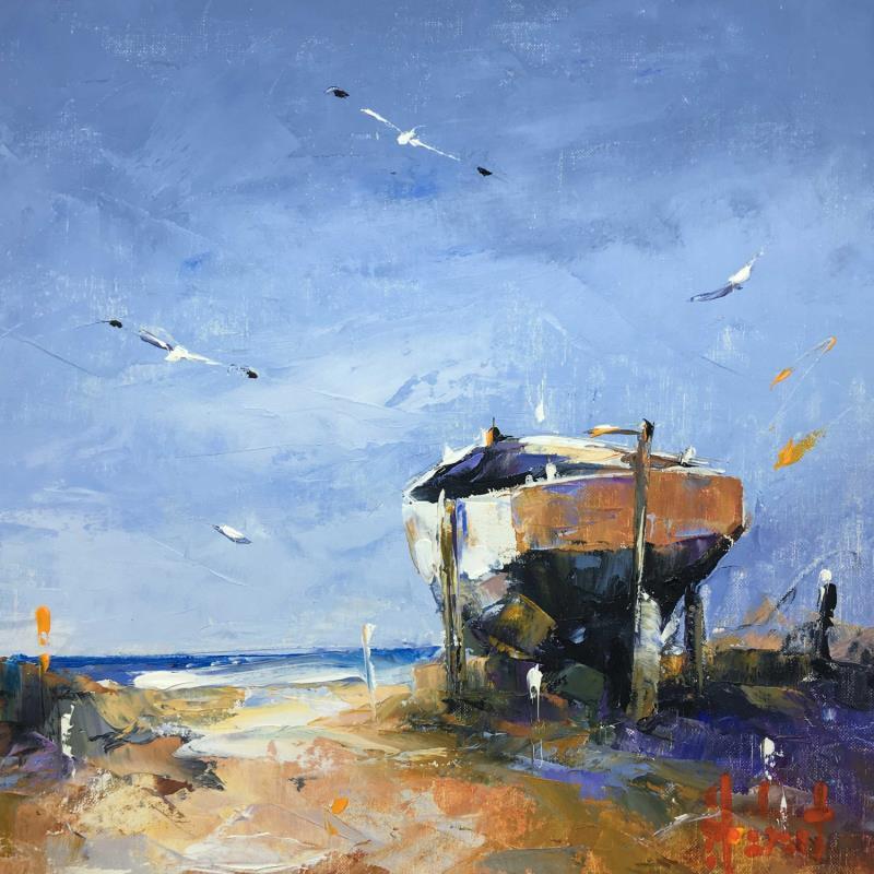 Peinture Sur le rivage par Hébert Franck | Tableau Figuratif Marine Huile