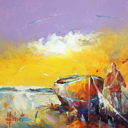 Painting Barque rouge by Hébert Franck | Painting Figurative Oil Landscapes, Marine