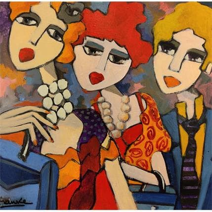 Painting Petite sortie en famille by Fauve | Painting Figurative Acrylic, Wood Life style, Portrait