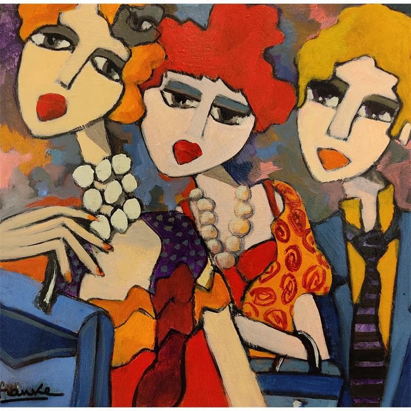 Painting Petite sortie en famille by Fauve | Painting Figurative Portrait Life style Wood Acrylic