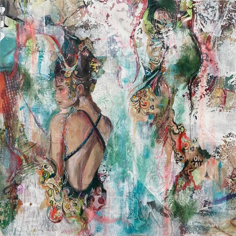 Painting Forever young II by Bergeron Marie-Josée | Painting Figurative Portrait Oil Acrylic Gluing