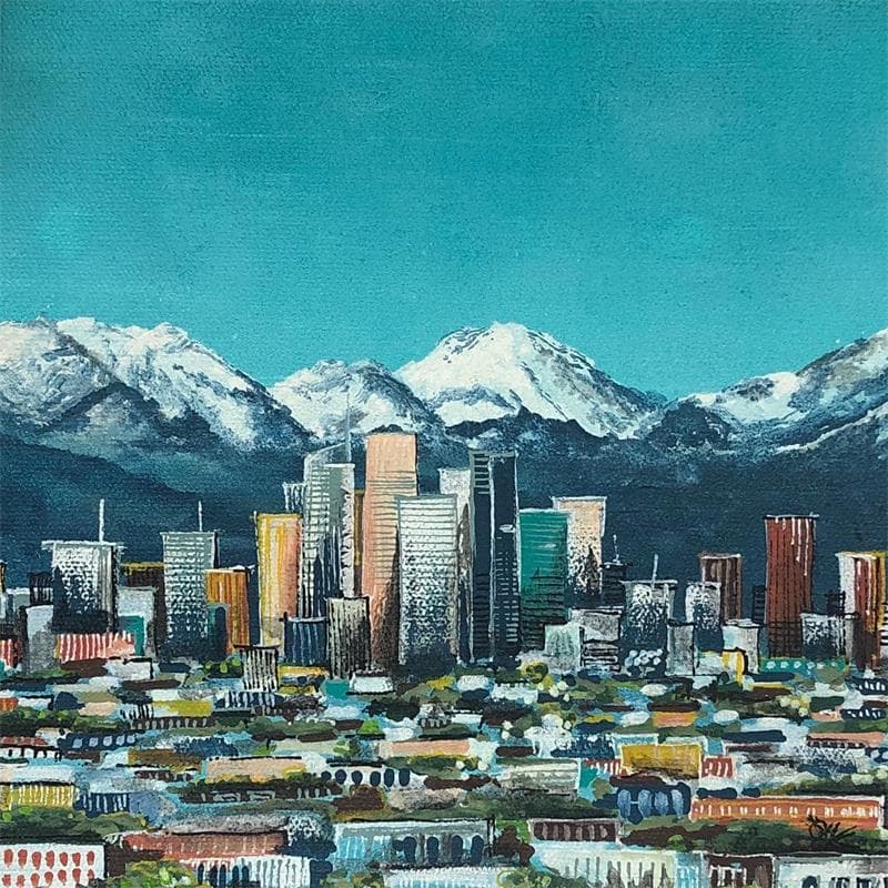 Peinture Los Angeles et les montagnes St Gabriel par Touras Sophie-Kim  | Tableau Figuratif Urbain