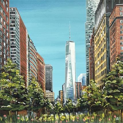 Painting La brique, les arbres et le OWTC by Touras Sophie-Kim | Painting Figurative Urban