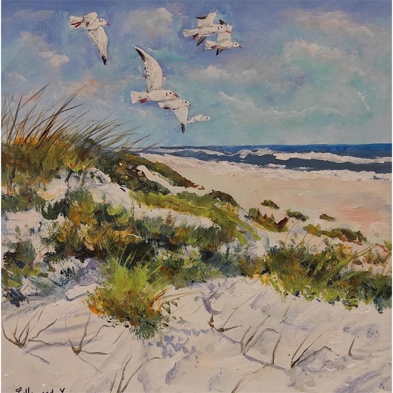 Gemälde Dunes et mouettes 3 von Lallemand Yves | Gemälde Figurativ Marine Acryl