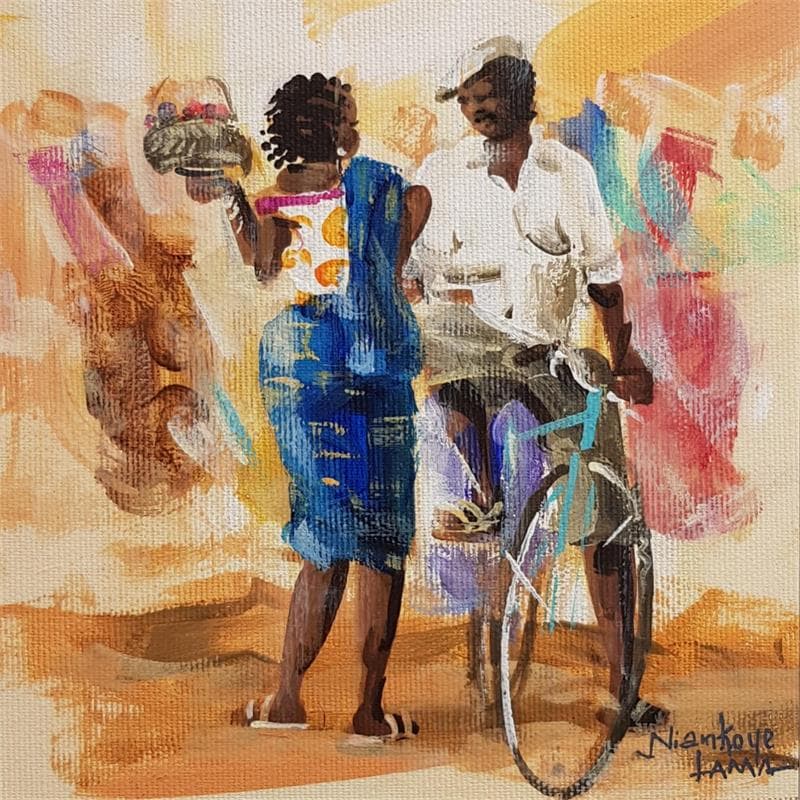 Peinture LA RENCONTRE 2 par Lama Niankoye | Tableau Figuratif Scènes de vie Acrylique