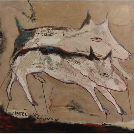 Peinture Terre inconnue par Colin Sylvie | Tableau Art Singulier Acrylique Animaux