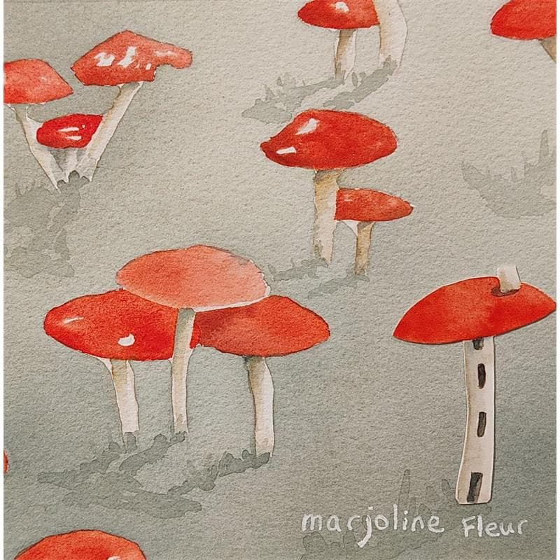 Painting Champignons by Marjoline Fleur | Painting Naive art Watercolor