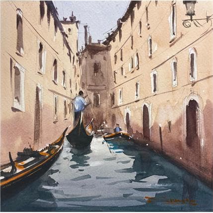 Pintura Gondola Ride in Venice I por Dandapat Swarup | Pintura Figurativo Acuarela Iconos pop, Life style, Paisajes, Urbano