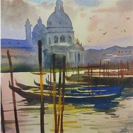 Peinture Venice - J11 par Khodakivskyi Vasily | Tableau Figuratif Aquarelle Urbain