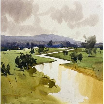Painting Clouds on My Water by Dandapat Swarup | Painting Figurative Watercolor Landscapes