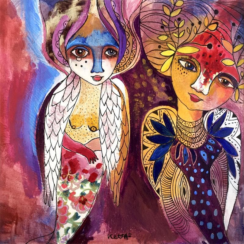 Painting Tête-à-tête by Ketfa Laure | Painting Raw art Portrait Acrylic