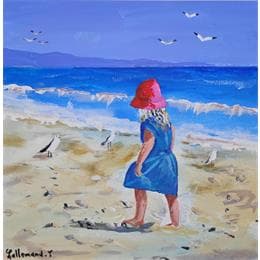 Painting Petite fille et mouettes by Lallemand Yves | Painting Figurative Acrylic Life style, Marine