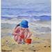 Peinture Petite fille jouant avec le sable 2 par Lallemand Yves | Tableau Figuratif Marine Scènes de vie Acrylique