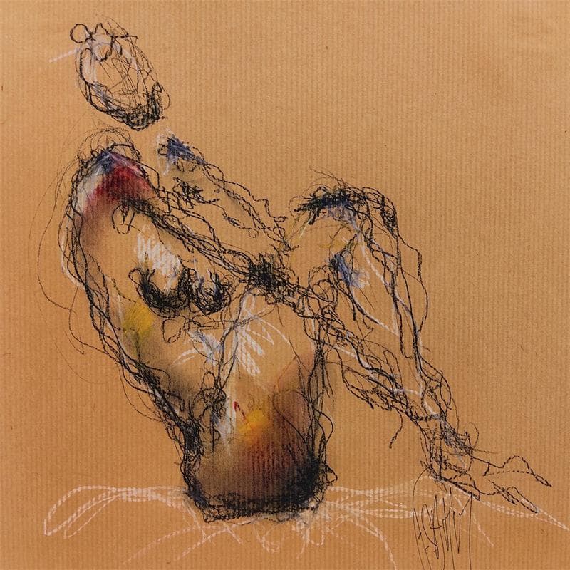 Painting Jeane by Sahuc François | Painting Figurative Nude Cardboard Acrylic