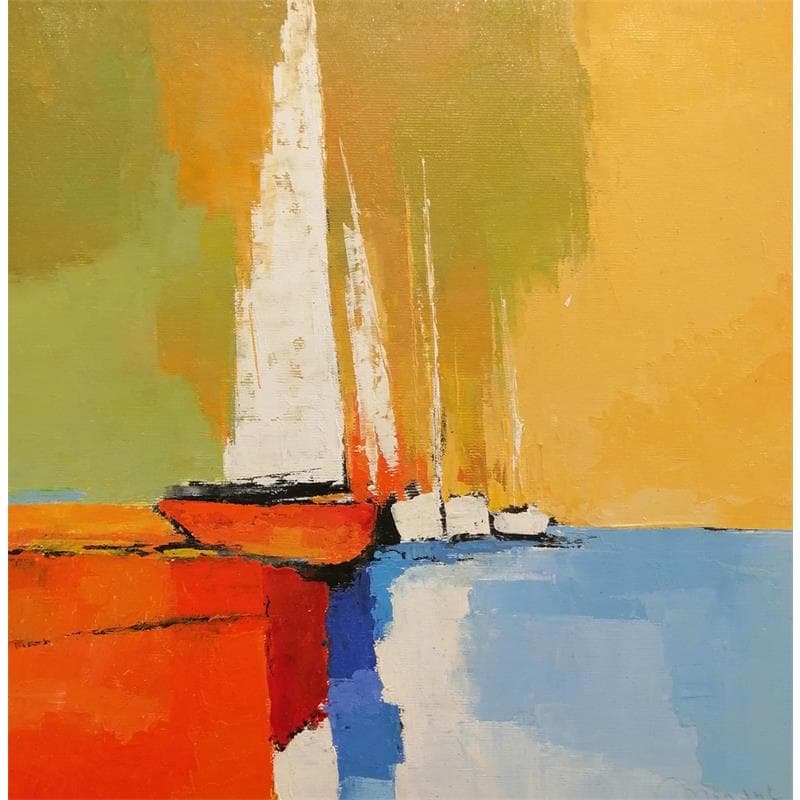 Peinture One sailing boat par Menant Alain | Tableau Figuratif Marine Huile Acrylique