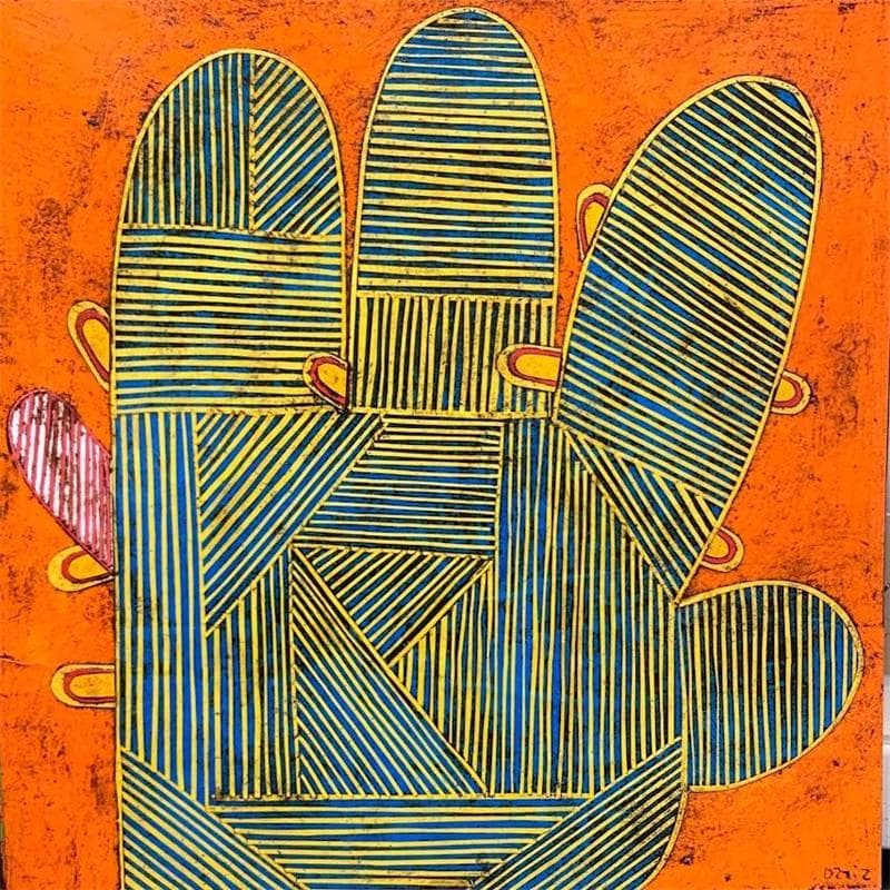 Painting Hand 5 by Ortiz Gustavo | Painting Raw art Portrait Cardboard Gluing